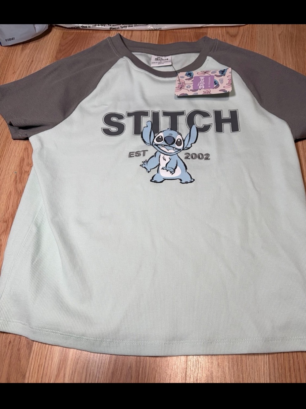 Disney Lilo and Stitch Stitch Cropped Raglan Tee Size L Primark Exclusive New